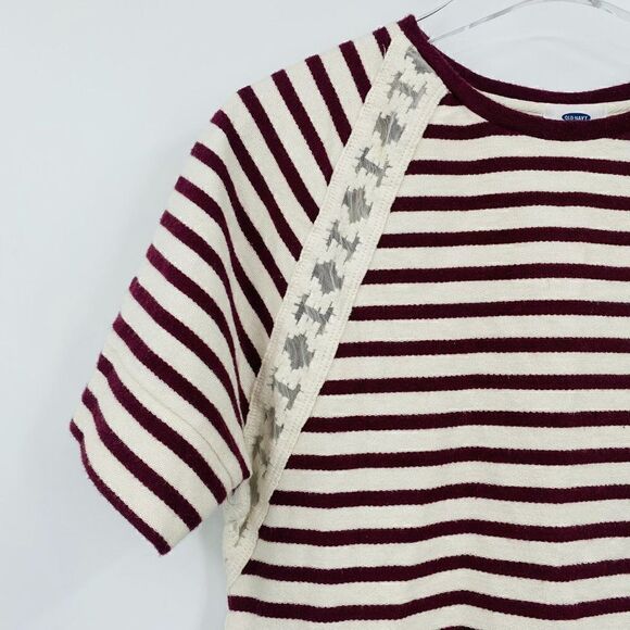 Old Navy Size XS Cream & Maroon Striped Lace Inset Short Sleeve Boxy Top - Picture 4 of 7